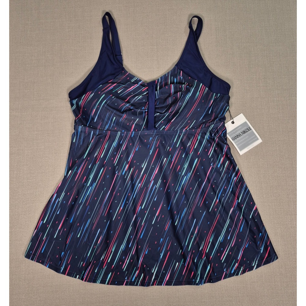 Hanna Nikole Women Plus Size Dress Top Only Navy Blue Rain Streak 22W Swim NWT